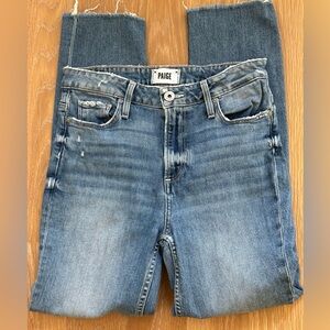 PAIGE Hoxton Slim Jean, Distressed Hem, Cropped Blue Ankle Jeans, size 28